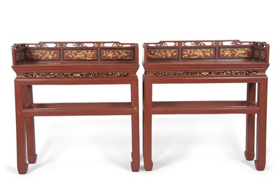 Lot 414 - A pair of Chinese red lacquered small side...