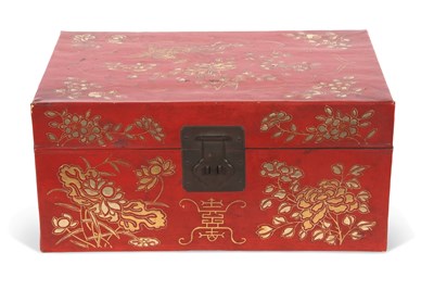 Lot 412 - A Chinese red lacquered storage box, the body...