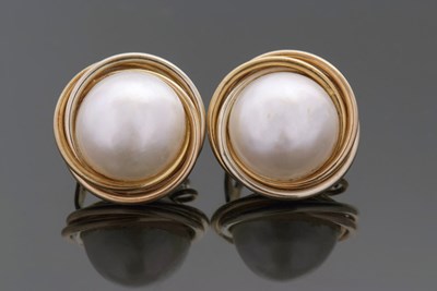 Lot 375 - A pair of 18ct mabe pearl earrings, the...