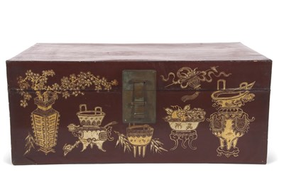 Lot 412A - A Chinese lacquered box of hinged rectangular...