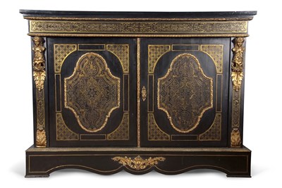 Lot 434 - A large 19th Century black boulle side cabinet...