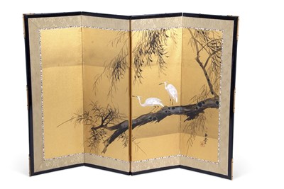 Lot 420 - A 20th Century Japanese trifold table screen...