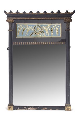 Lot 423 - A Georgian and later wall mirror in ebonised...