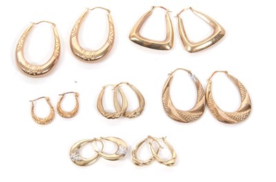 Lot 268 - Six pairs of earrings stamped 375 and a pair...