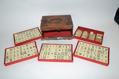 Lot 446 - A Chinese bone and bamboo Mahjong set, bearing...