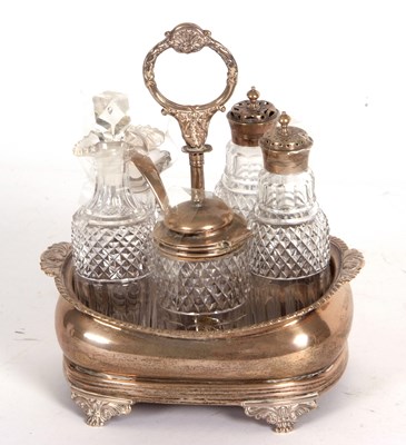 Lot 32 - A Georgian silver framed five bottle cruet set,...