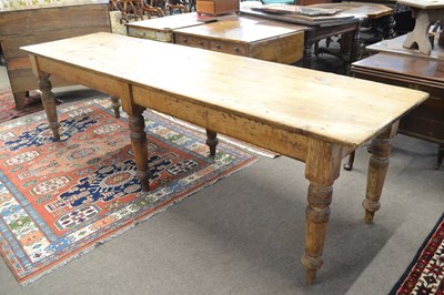 Lot 570 - A large Victorian pine kitchen or dairy table,...