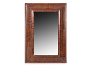 Lot 422 - Antique cushion framed mirror, figured walnut,...