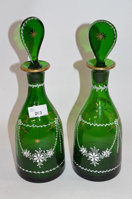 Lot 263 - Pair of 19th Century green glass decanters...