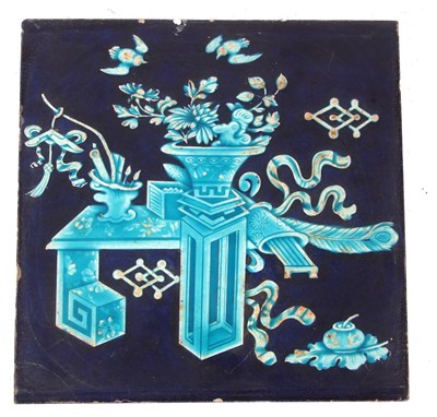 Lot 274 - A Minton & Hollins tile, decorated in Chinese...