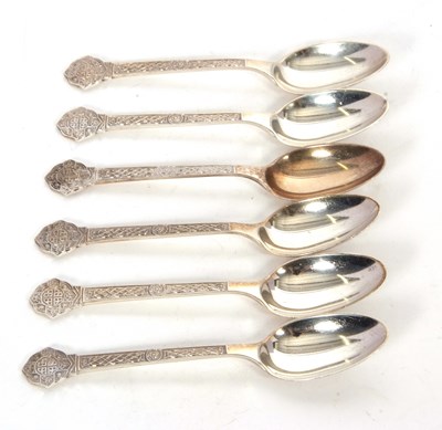 Lot 90 - Set of six silver teaspoons Celtic decorated...