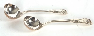 Lot 92 - Two Kings pattern sauce ladles having oval...