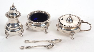 Lot 53 - A hallmarked silver condiment set of plain...