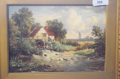 Lot 260 - W J King, River landscape with figures by a...