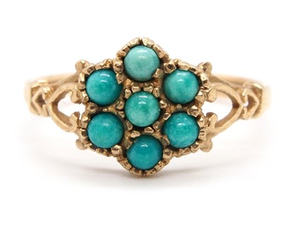 Lot 58 - A 9ct turquoise flowerhead cluster ring, set...