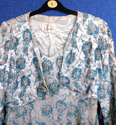 Lot 39 - A mid 20th century blue beaded shift dress and...