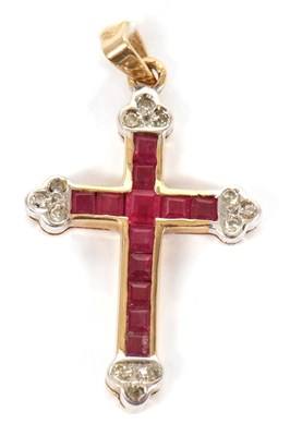 Lot 122 - A 9ct synthetic sapphire and diamond cross...
