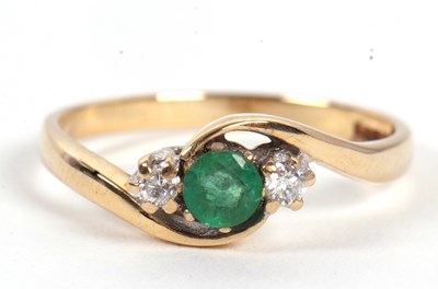 Lot 80 - A 9ct emerald and diamond ring, the round...