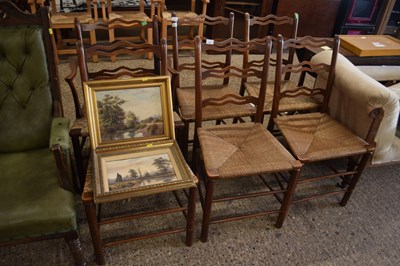 Lot 330 - A set of six ash framed ladder back and rush...
