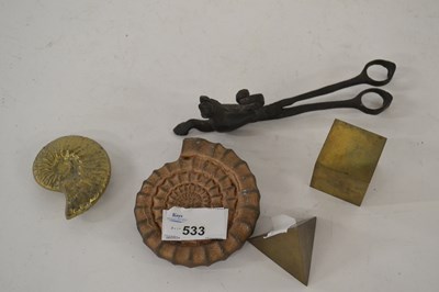 Lot 533 - Metal candle snuffer, rectangular, block for...