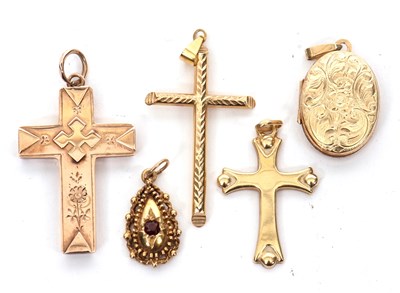 Lot 280 - Five gold and yellow metal pendants: to...