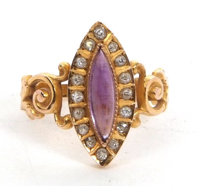 Lot 23 - An amethyst and diamond ring, the marquise...