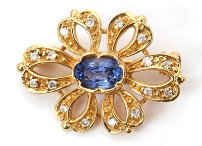 Lot 108 - An 14ct sapphire and diamond flower brooch,...
