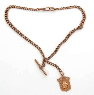 Lot 296 - A 9ct watch chain and 9ct shield shape fob,...
