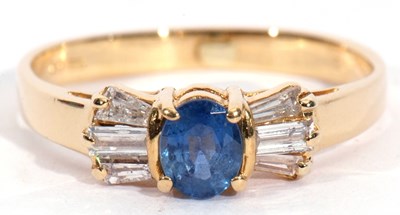 Lot 9 - Modern 18ct gold sapphire and diamond ring,...