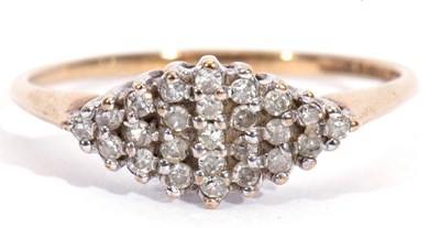 Lot 33 - 9ct gold and diamond cluster ring of lozenge...