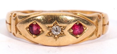 Lot 34 - Antique 18ct gold diamond and ruby ring...