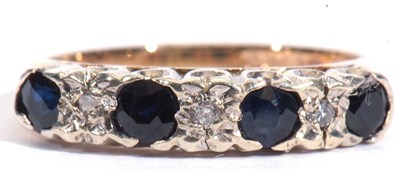 Lot 38 - 9ct gold sapphire and diamond half hoop ring,...