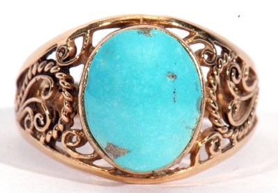 Lot 41 - Yellow metal and natural turquoise stone ring,...