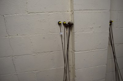 Lot 1135 - Five plant supports, glass balls on metal stems