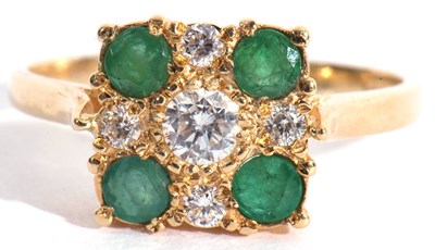 Lot 97 - 18ct gold diamond and emerald cluster ring,...