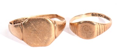 Lot 101 - Two 9ct gold signet rings, both plain polished...