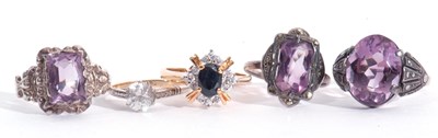 Lot 103 - Mixed Lot: three white metal and purple stone...