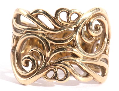 Lot 112 - Modern 9ct gold open work scroll designer ring,...