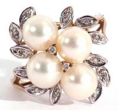 Lot 114 - 9ct gold cultured pearl and small diamond ring...