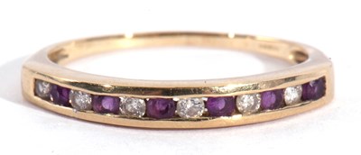 Lot 128 - Modern 9ct gold amethyst and diamond half hoop...