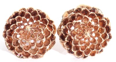 Lot 139 - Pair of 9ct gold floral earrings, a pierced...