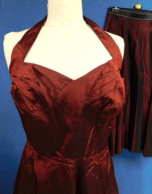 Lot 28 - A ladies burgundy halter neck evening gown...
