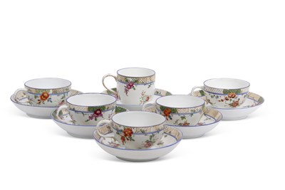 Lot 32 - Six Meissen cups and saucers all with painted...