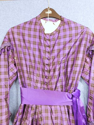 Lot 1 - A lady's late Victorian purple check day dress,...
