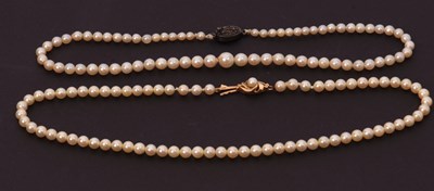 Lot 247 - Two cultured pearl necklaces: one with 9ct...