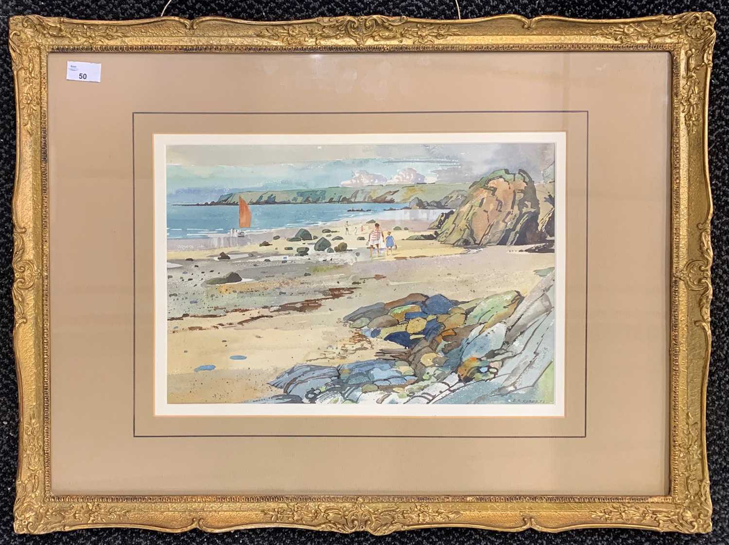Lot 67 - E.R. Roberts (British, 20th century), "Beach...