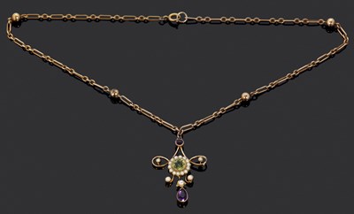 Lot 273 - An Edwardian pendant necklace in Suffragette...