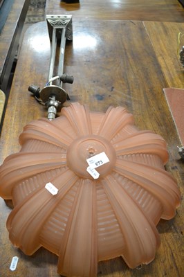 Lot 673 - An Art Deco chrome and frosted peach glass...