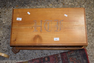 Lot 399 - A small carved pine box decorated with signs...