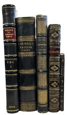 Lot 713 - Five dark calf bindings. Includes The Works of...